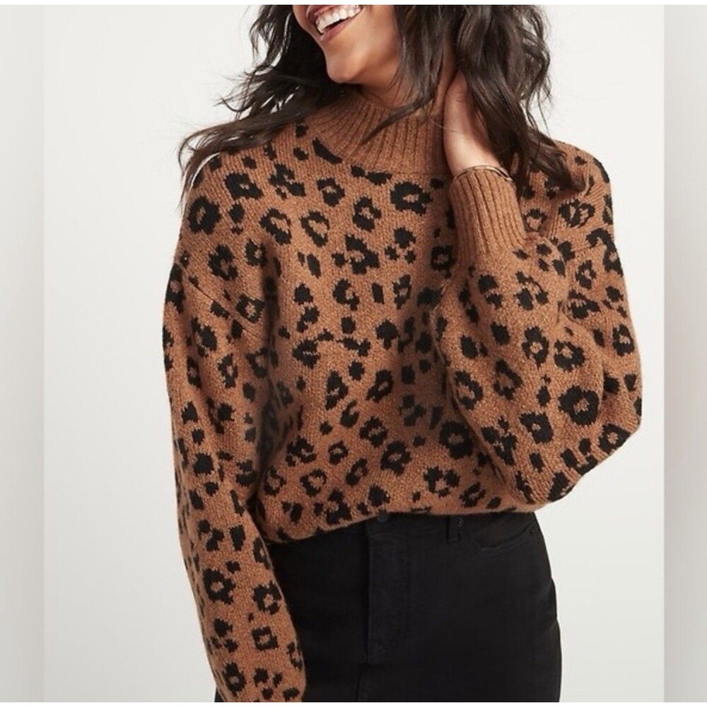Old Navy Leopard Print Mock Neck Sweater Women’s M Brown Black NWT